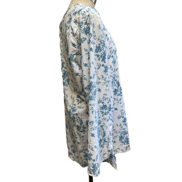 Women's Quick Dry Cover Up White Blue Floral Snap Medium Top Beach UV Fabric - Picture 4 of 16
